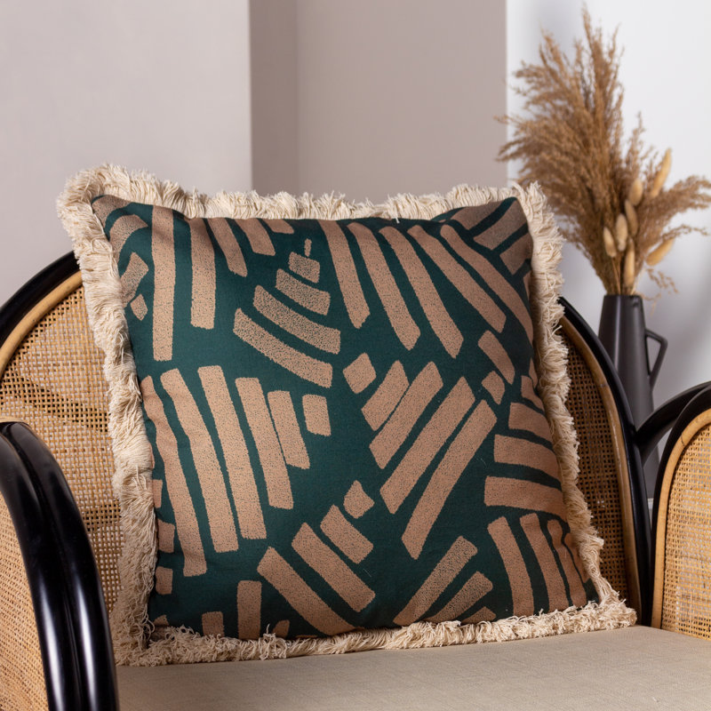 Oromo Geometric Square Cushion, Green, Polyester