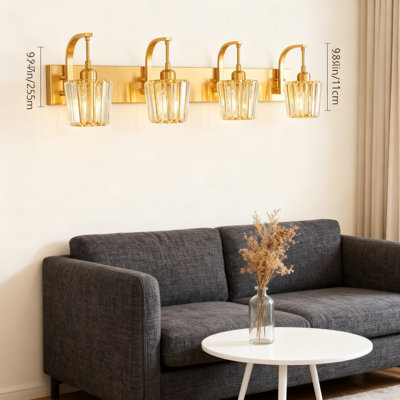 Luminaire de meuble-lavabo moderne à 4 lumières avec accents en cristal, applique murale dorée à intensité variable pour le maquillage et miroir, installation facile de 32,67 pouces