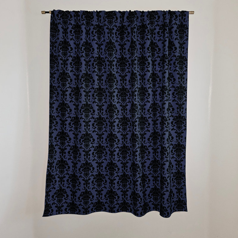 Rideau de fenêtre en popeline de polyester à imprimé damassé de 58 pouces de large, L 58 po x L 48 po, Marine