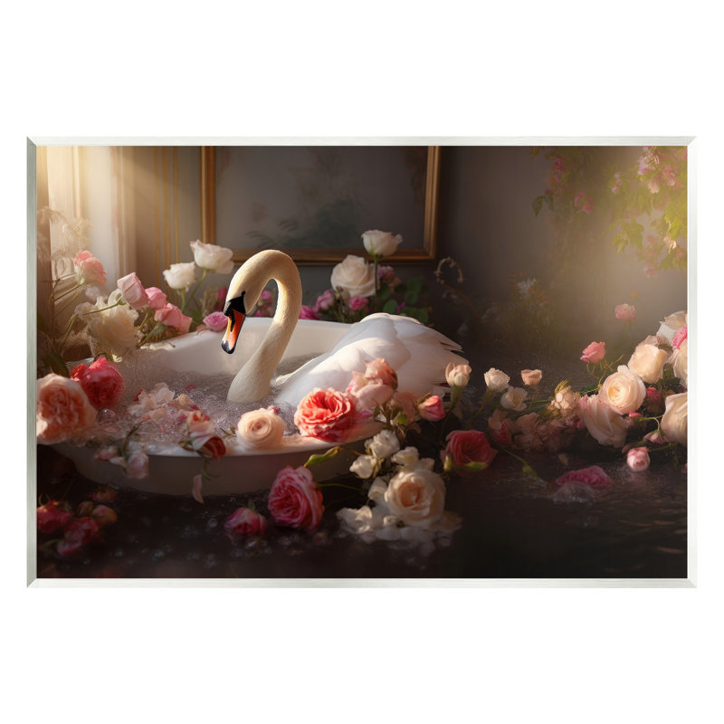 Art mural, "Swan & Bathroom Roses" par Lazar Studio, H 13 po x l 19 po