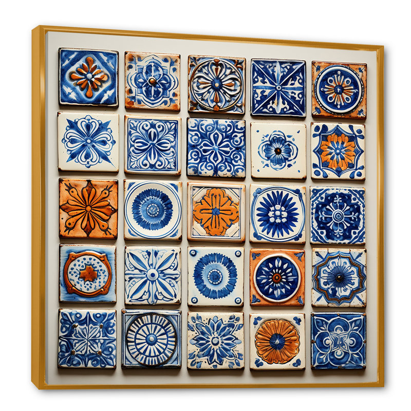 Boho Turkish Blue Tiles 1 - Boho Tiles, art mural, Or, H 16 po x l 16 po