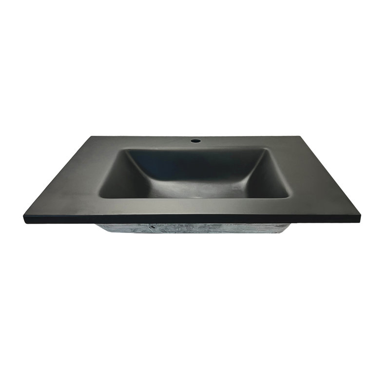 31'' Black Concrete Single Bathroom Vanity Top with Rectangular Sink