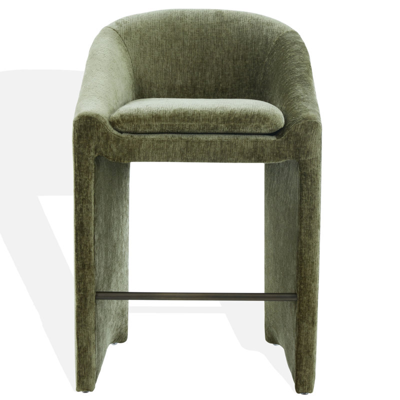 Tabouret de bar et de comptoir en chenille Kagan, Tabouret de bar (siège d'une hauteur de 30,7 po), Vert olive