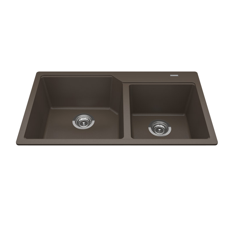 33.88'' L Double Bowl Granite Kitchen Sink, Storm