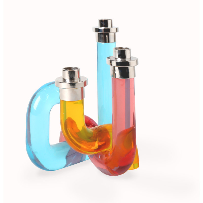 Pompidou Chic Clear Acrylic 3-Taper Candle Holder with Nickel Accents