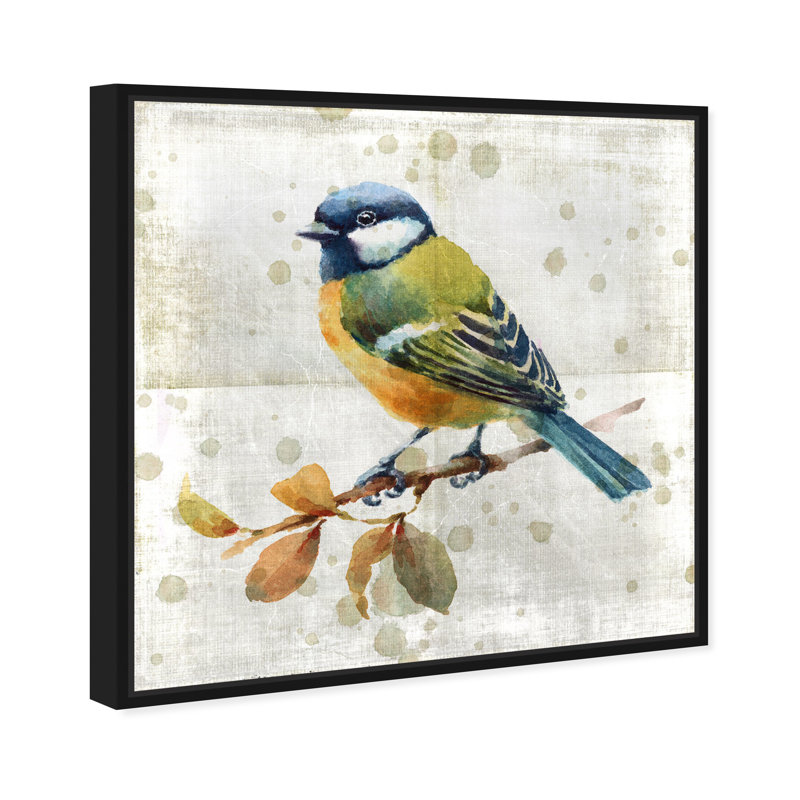 Oiseau bleu - peinture sur toile, Cadre noir, H 12 po x l 12 po