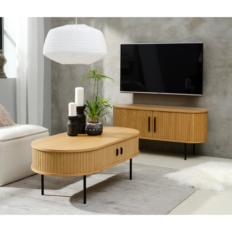 Teneasha Four Leg Coffee Table with Storage, Natural Oak
