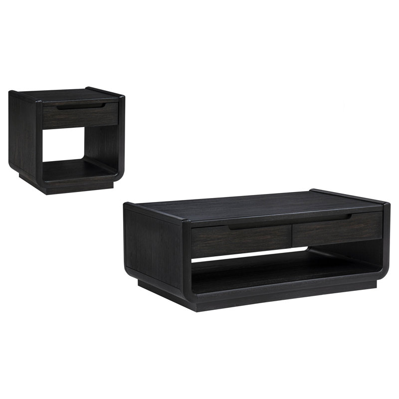 Ensemble de tables basses et de bout 2 tiroirs Lina, 3 tiroirs, tablette ouverte, noir bruni