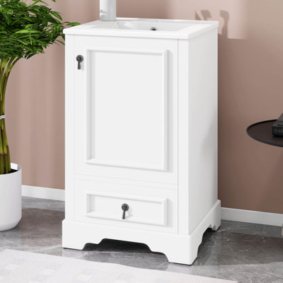 20-Inch Bathroom Vanity With Ceramic Sink, Soft Closing Door, Door-Mounted Storage Rack And Adjustable U-Shaped Shelf