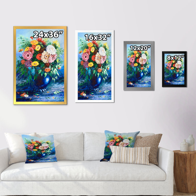 " Flower Bouquet " Painting Print, Black Picture Framed Canvas, 20" H x 12" W x 1" D