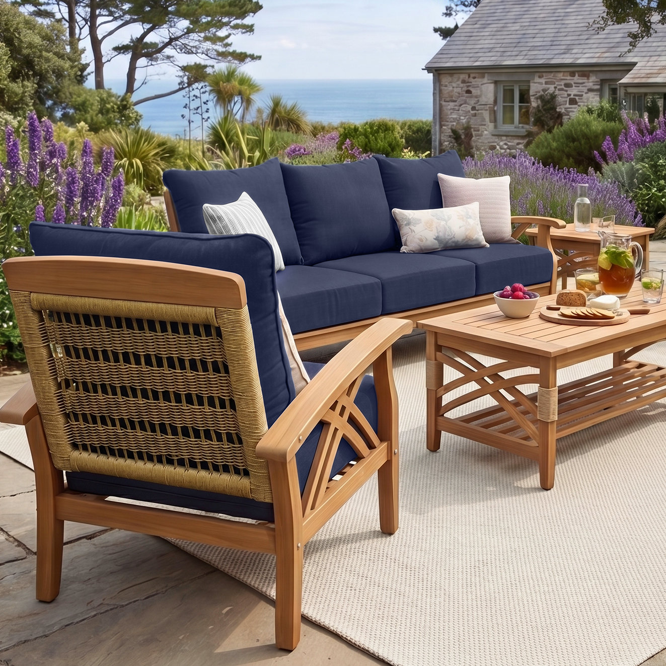 Cotesfield 5-Person Teak Patio Seating Group, Navy