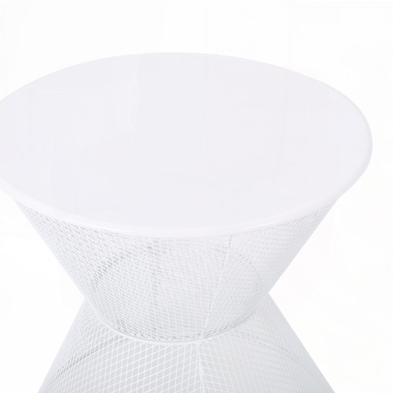 Table d'appoint de patio avec plateau rond en métal et base en métal, Blanc