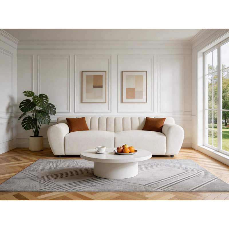 Glamour Contemporary Vertical Channel Tufted Sofa, Grey, 3