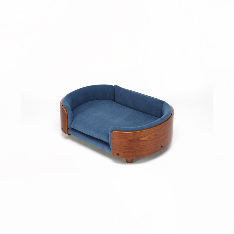 Nancey Scandinavian Solid Wood Dog Bed with Cushion, 11.02" H x 38.58" W x 26.77" D, Dark Gray/Brown