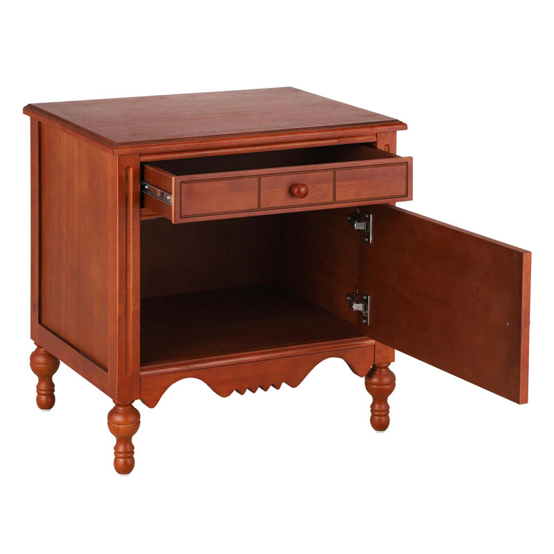 Table de chevet sculptée vintage avec tiroir et garde-robe, Dark Brown