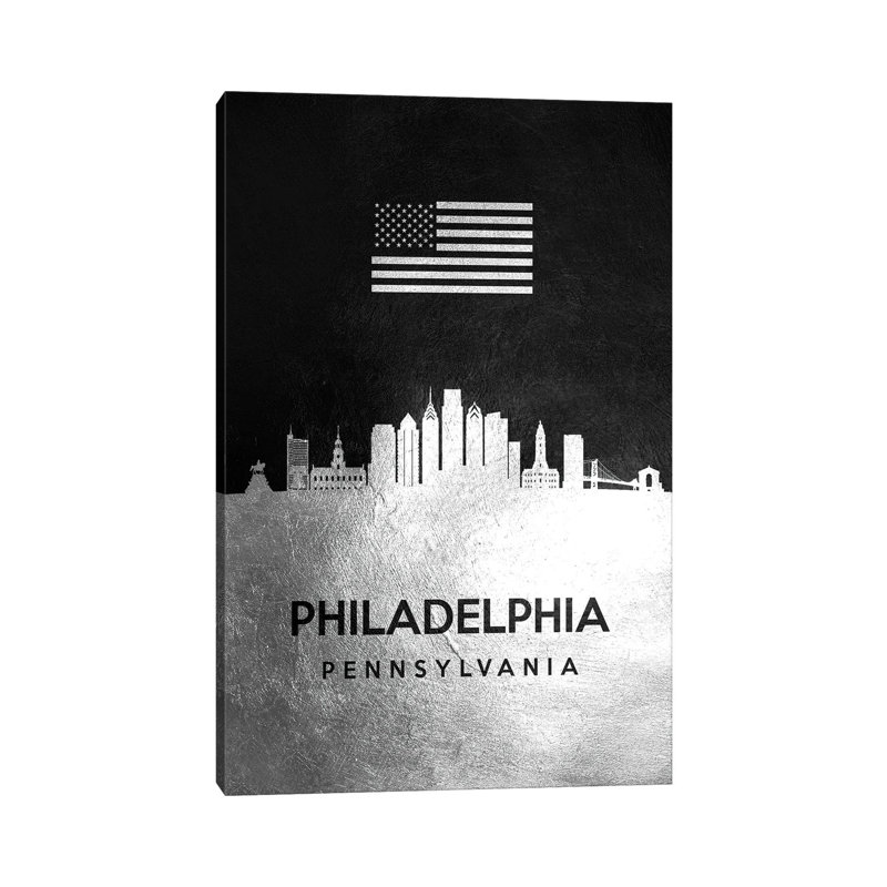 Philadelphia Pennsylvania Silver Skyline 1 Piece Wrapped Canvas Painting, 20.32 cm H x 30.48 cm W x 1.91 cm D