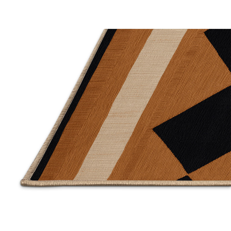 Tapis brun à carreaux lavable à la machine, Rond 7 pi