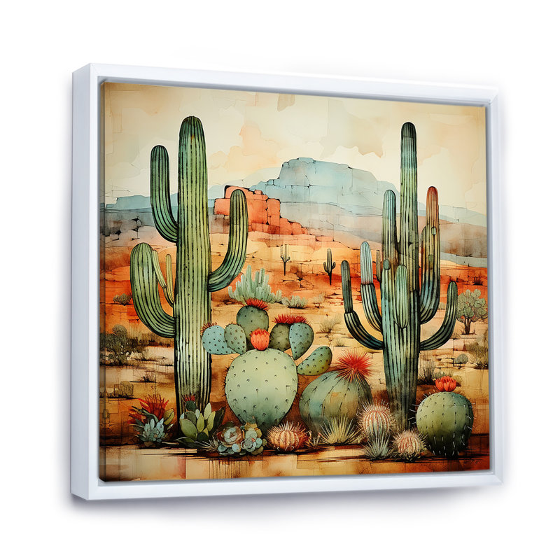 «Desert mexicain Serenity 2», reproduction d'art sur toile, Cadre flottant blanc, H 30 po x l 30 po x P 1,5 po