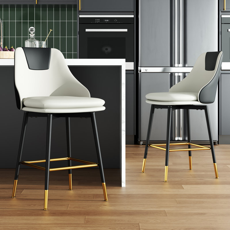 Full Back Upholstered Counter Stool With Metal Frame, White/Black