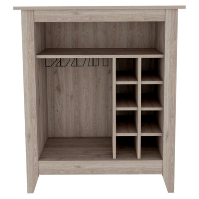 Essential Bar Cabinet, One Open Shelf, Six Built-In Wine Rack, One Drawer -Light Gray