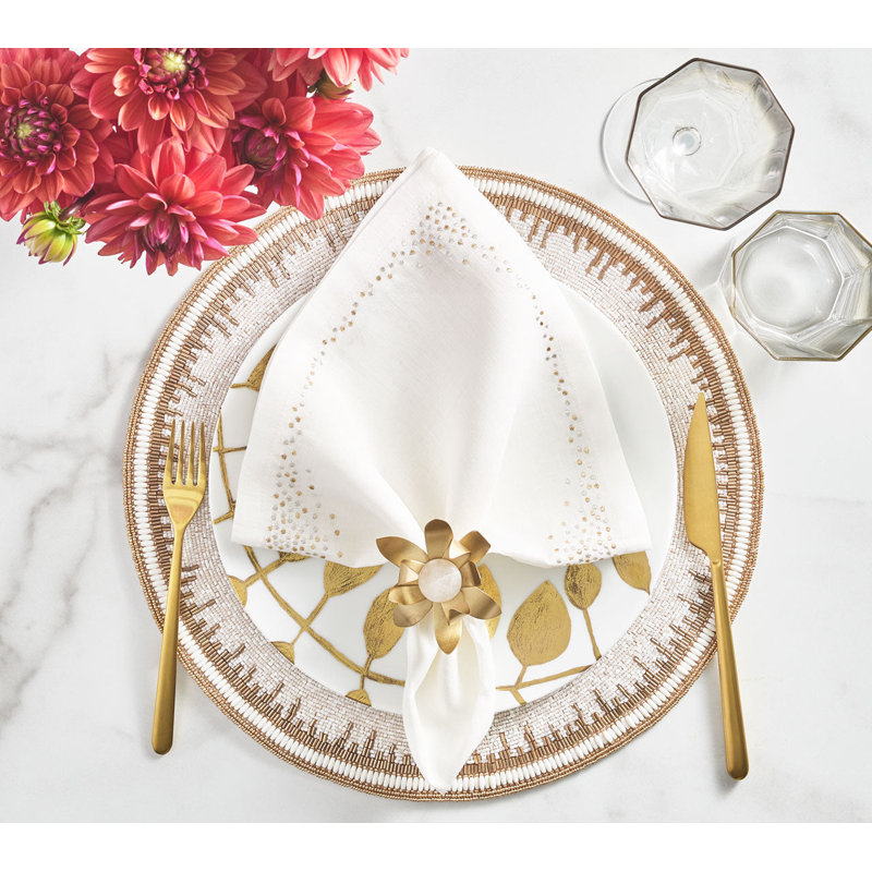 Pin Dot Linen Napkin, White/Gold/Silver