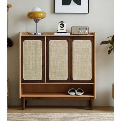 Light luxury solid wood rattan shoe cabinet