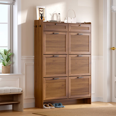 Meuble à chaussures de style champêtre de 42,13 po de large avec 6 portes, 2 tiroirs de rangement et étagères réglables pour l'entrée