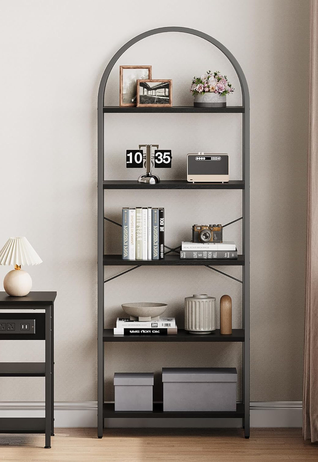 Latitude Run® 5-Tier Arched Bookshelf - Tall Metal Frame Bookcase ...