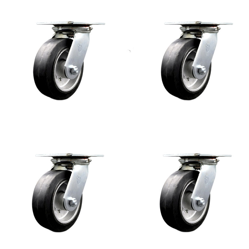 6 Inch Rubber on Aluminum Caster Set with Ball Bearings and Swivel Locks SCC