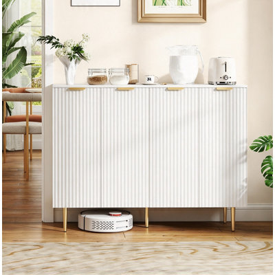 Sideboard Buffet Cabinet, Modern Kitchen Storage Cabinet with 4 Doors and Adjustable Shelves, Living Room Cabinet with Metal Legs for Hallway, White