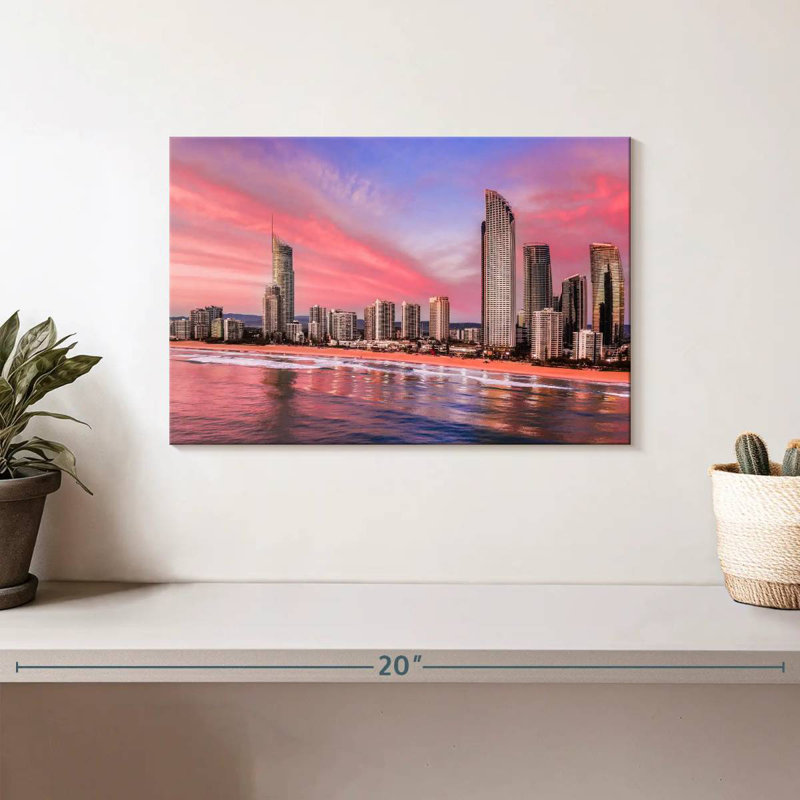 Skyline de paradis des surfeurs roses, H 8 po x l 12 po