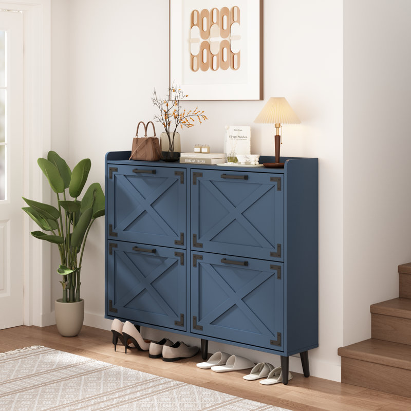 Armoire de rangement pour chaussures Chea avec tablettes réglables (couleur bleu foncé), Bleu, 4