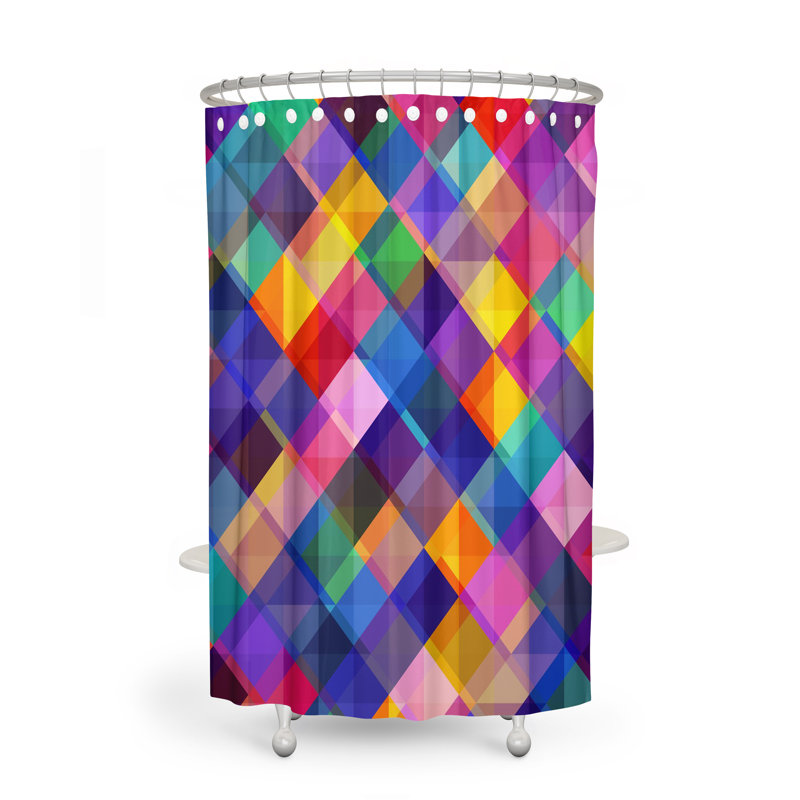 Rideau de douche simple géométrique + crochets, H 72 po x l 70 po