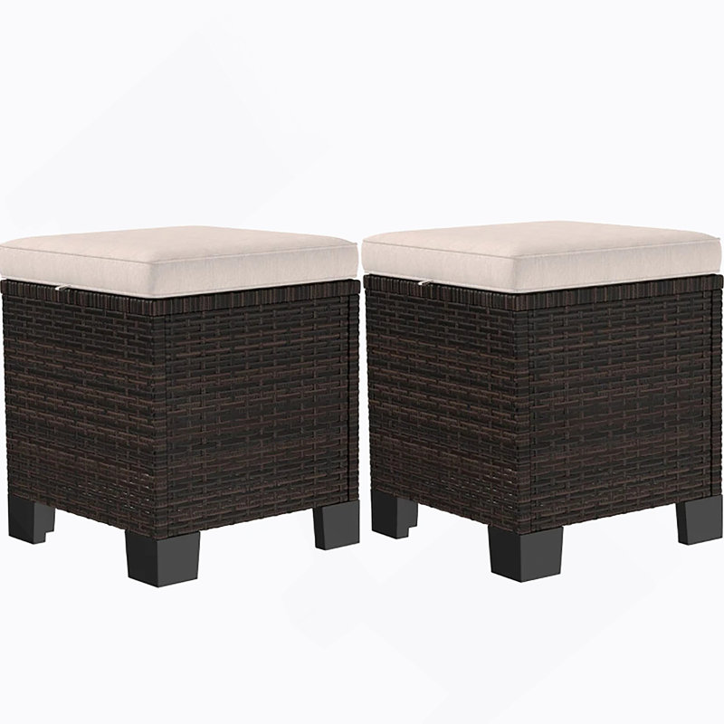 Ensemble de 2 cubes de repose-pieds d'extérieur, Blanc, crème