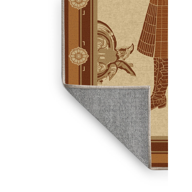 Tapis oriental traditionnel lavable à la machine Cilegon Highland Warrior en brun - reliure beige, 8 x 10