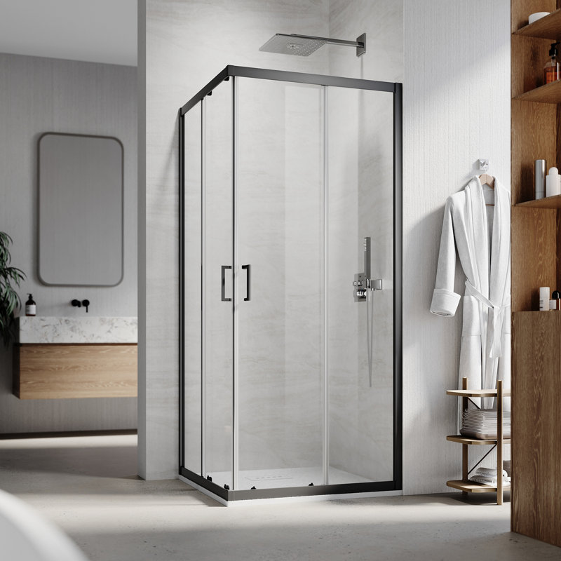 80cm Sliding Shower Enclosure, 5mm Tempered Glass, Freely Combinable for Custom L-Shaped Bathroom Layouts, Matte Black