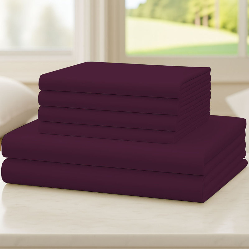 6-Piece Soft Microfiber Sheet Set, Full Sheet Set with 4 Pillowcases, Eggplant