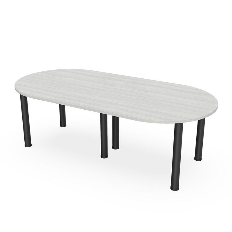 Table de conférence en forme de piste de course avec pieds de poteau, L 96 po x l 48 po, Cyprès blanc, Noir mat