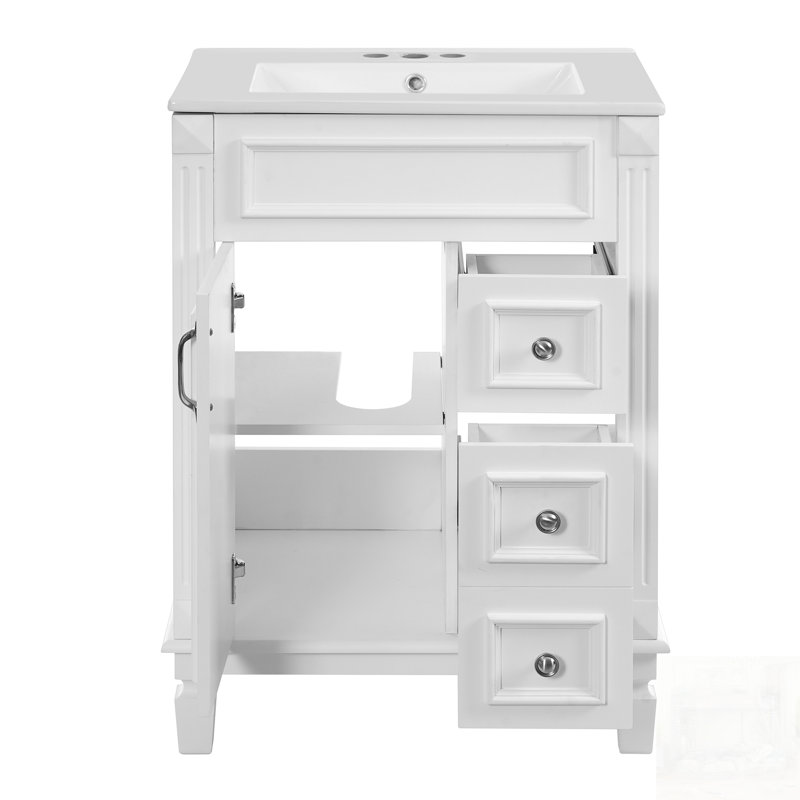 Meuble-lavabo de salle de bain avec lavabo en céramique, conception compacte pour petits espaces, armoire moderne avec 2 tiroirs et tablette réglable