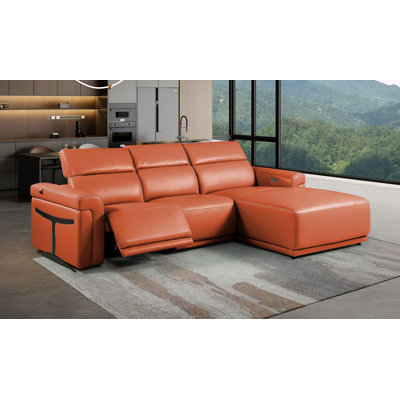 Canapé modulaire en cuir italien 3 pièces en forme de L avec 1 fauteuil inclinable électrique et appuis-tête réglables