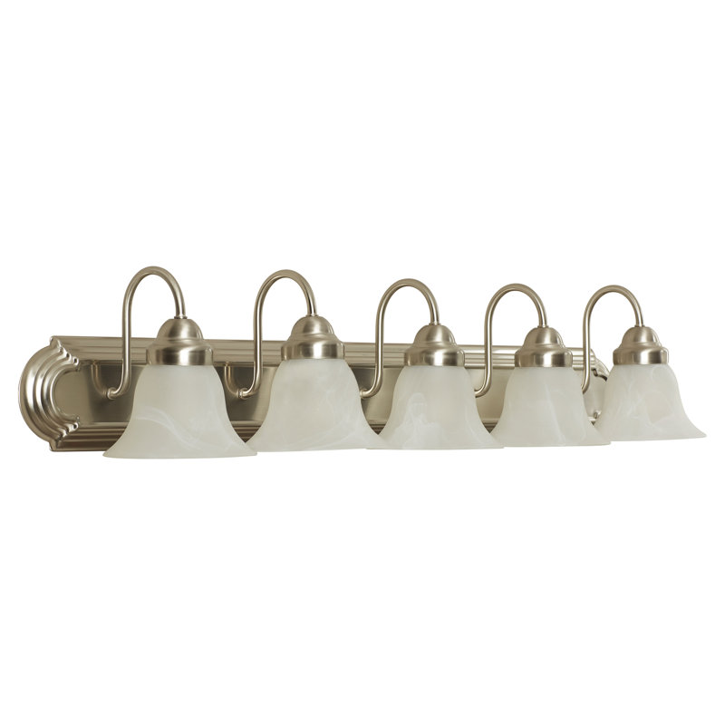 Turcotte 5 - Light Dimmable Vanity Light, Brushed Nickel, Frosted White, 100 Watt