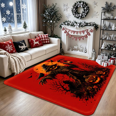 Tapis d'Halloween effrayant avec citrouille et épouvantail, tapis de sol sur le thème de l'horreur, décoration intérieure unique pour le salon, la chambre et les espaces de fête