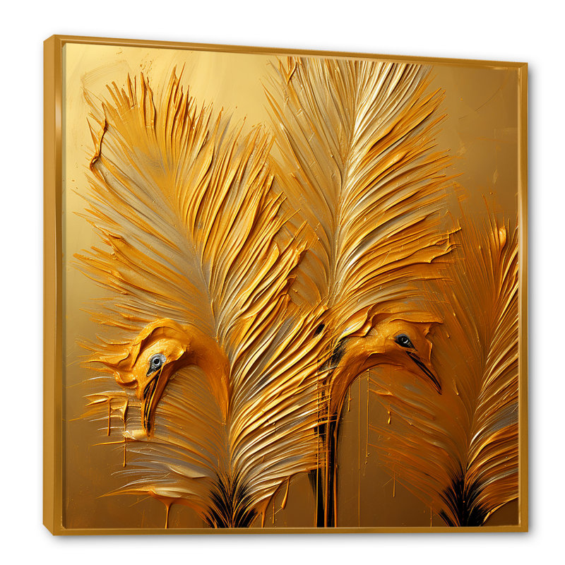Plumes d'autruche dorées I, Cadre flottant doré, 36" H x 36" W