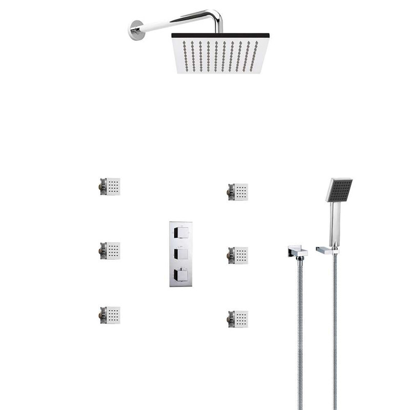 Ensemble de système de douche thermostatique chromé avec installation murale et pomme de douche à effet pluie Kyiv