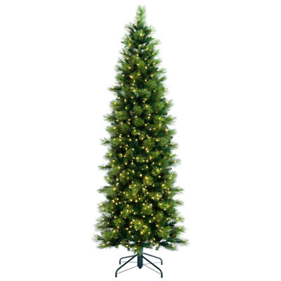 Vickerman 6.5' x 30" Slim Emerald Mixed Fir Artificial Pre-Lit Christmas Tree with 300 Dura-Lit® Warm White LED Mini Lights and 862 Realistic Mixed Fir Tips.