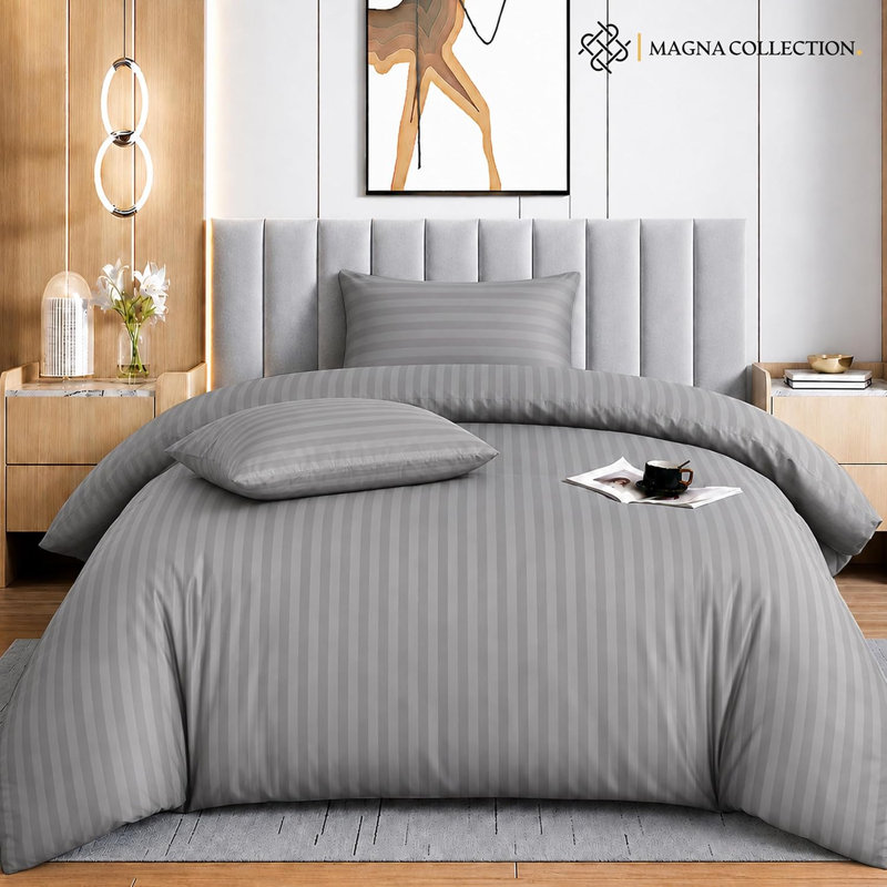 Microfibre Striped Duvet Cover Set, Super King, Grey
