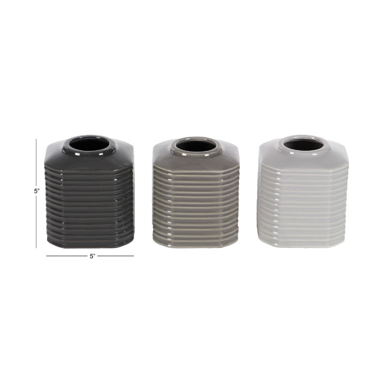 Ensemble de 3 vases de table côtelés Dilworth, Noir / brun / blanc cassé, H 5 po x l 5 po x P 5 po