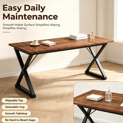 Bureau de direction 71 po avec structure en métal et finition en bois rétro, grand bureau d'ordinateur avec une capacité de 360 lb pour le bureau personnel - Table d'écriture ergonomique avec pieds réglables