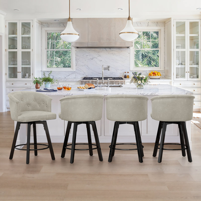 Logan Swivel Counter Stool With Upholstered Seat And Metal Frame, Set Of 4, Light Beige Gray