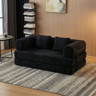 Canapé à compression, canapé-lit convertible au sol avec accoudoirs avec dossier coussiné, canapé-lit futon confortable, causeuse modulaire désossée, tissu en velours côtelé, pour le salon, la chambre à coucher